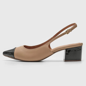 Vizzano 1220-337 Block Heel Slingback Pump in Beige/Black